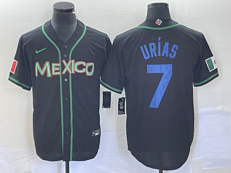 Men's Mexico Baseball #7 Julio Urías 2023 Black World Baseball With Patch Classic Stitched Jersey